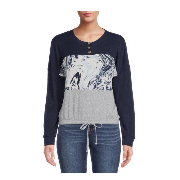 No Boundaries NWT Juniors' Long Sleeve Round Neck Drawstring Waist Top 837 - Picture 2 of 5